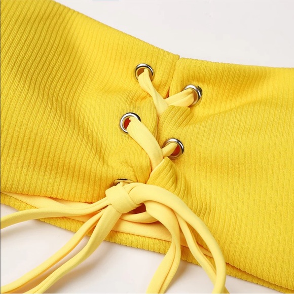 ❤️27.Ribbed lace up yellow bikini - Picture 5 of 6